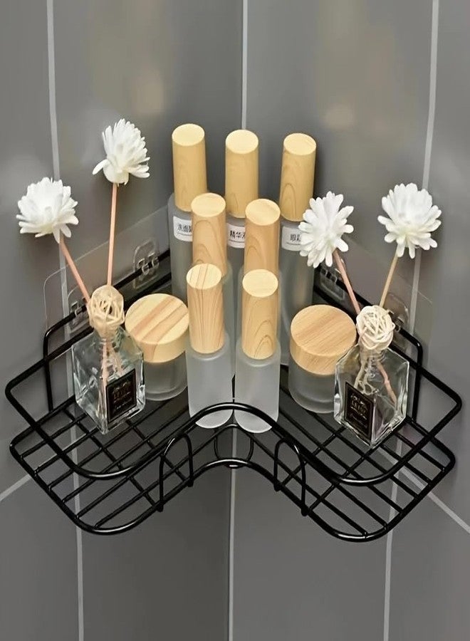 KYMIO Corner Shower Caddy Shelf - Black Metal Wall Mounted Bathroom Organizer Rack with Strong Adhesive, Storage for Shampoo, Soap, Toiletries - No Drill Shower Shelf - Image 2